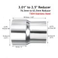 3 Inch to 2.5 Inch OD Stainless Standard Exhaust Pipe Connector Adapter Reducer. 