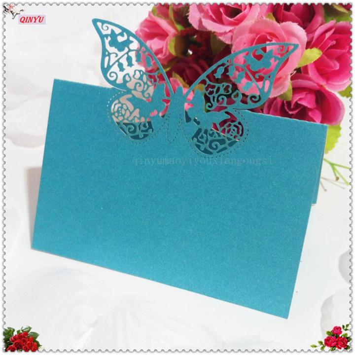 50/100pcs Laser Cut Wedding Invitation Card Pearlscent Paper Card Wedding Decorations Party White Hollow Out Butterfly 9*12cm 6z