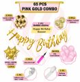 65 pc Pastel Pink Birthday balloon Decoration Kit Pink Gold Balloons Combo with Birthday Banner, balloon Arch stirp, Glue Dot, Balloon Pump for girls Birthday Decorations. 