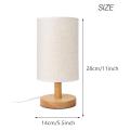 Round Bedside Table Lamp Nightstand Lamp with Fabric Shade and Solid Wood for Bedroom, Living Room Modern Office. 