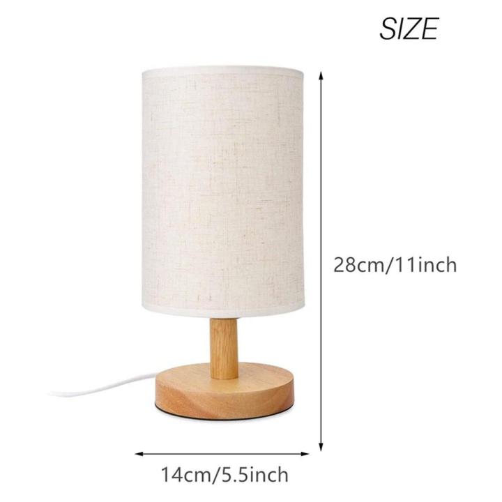 Round Bedside Table Lamp Nightstand Lamp with Fabric Shade and Solid Wood for Bedroom, Living Room Modern Office