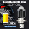 H4 Double Color Bulb, Super Bright Cree Led Chip Projector Lens Bulb H4 Fitting Laser Beam Spot Light Fog Light In Head Light Plug n Play ( Use On Battery ) 6000k High Beam 3000k lo Beam Universal Fitment Honda, Yamaha, Suzuki etc - Motex Auto Line. 