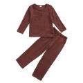 2 Pcs Toddler Solid Color Outfits, Kids Autumn Long Sleeve Round Neck Button Sweatshirt Pants. 