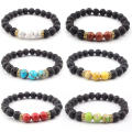 Lava Stone Beads Natural Stone Bracelet Men Volcanic Stone Jewelry Stretch Yoga Bracelet. 