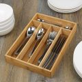 5 Compartment Bamboo Cutlery Tray, Kitchen Drawer Utensils Holder, Wooden Knife Fork Spoon Organizer Case. 