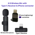 K9 Wireless Collar Microphone – Available with Connector Options as per Requirement (Type-C, Lightning, Micro-USB) - Lavalier Mic for iPhone, Android & Type-C Devices -K-9 Wireless Microphone. 