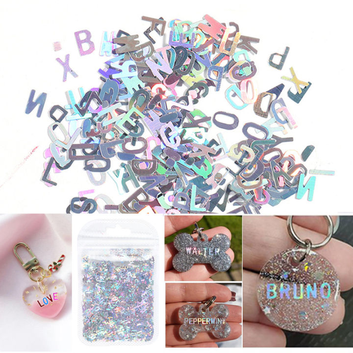 1Bag/10g  5mm Holographic Glitter English Alphabet Flakes For Epoxy Resin Filling Laser  Letter  Alphabet  DIY accessories