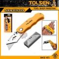 Tolsen Stainless Steel Folding Utility Knife / Tolsen Folding Cutter 61x19 mm Blade with 5 Extra Blades  Model 30007. 