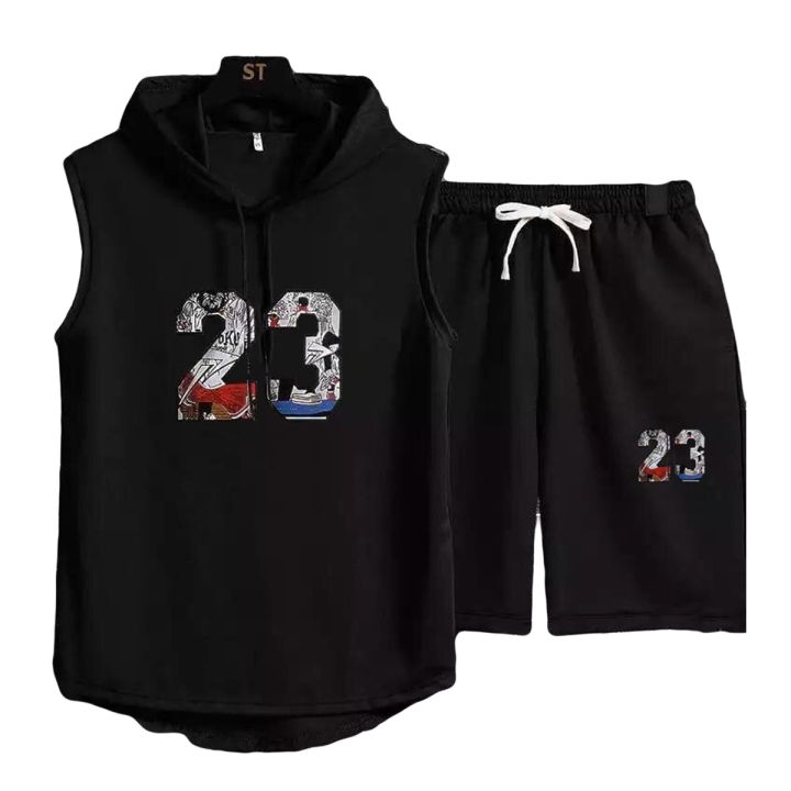 Men's Casual Multi Printed Sports  vest Male loose Sleeveless Hoodie  summer Track Suit