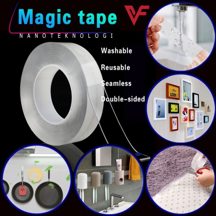 FREE SHIPPING 2 Rolls Double Sided Tape for Walls Heavy Duty Removable Mounting Tape Strong Adhesive Washable and Reusable Tape Wall Tape for Picture Photo Carpet Decoration Poster Tape Roll