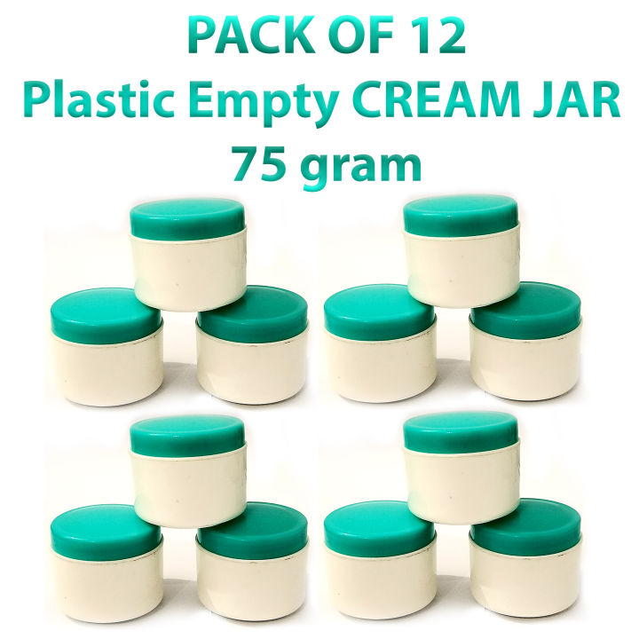 Pack of 12 Empty Cosmetic Containers Cream Pot Jar Refillable plastic 75 Gram