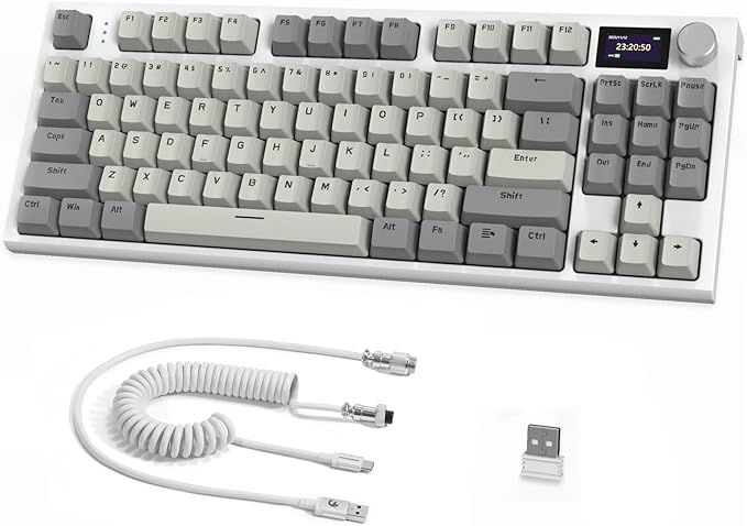 RK86 RGB 75% Wireless Gasket Mechanical Keyboard,Triple Mode Bluetooth5.0/2.4G/USB-C 82 Keys Hot Swappable Gaming Keyboard 4000 mAH Battery w/Knob & 1.2'' HD OLED Display,Custom Linear Switches