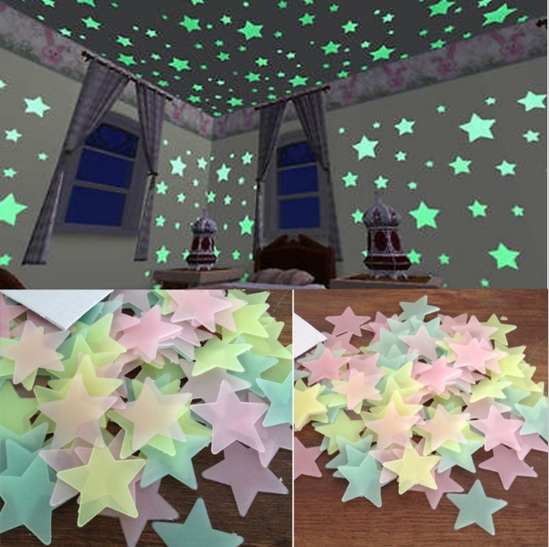 Fluorescent Night Glowing Stars Wall Sticker / 3D stars glow shine in the dark Luminous on Wall Glowing Stickers for Wall Decal Kids Room living room Home Decoration