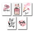 set of 5 make up themed girls room decore wall art wooden sticky Phototile frames. 