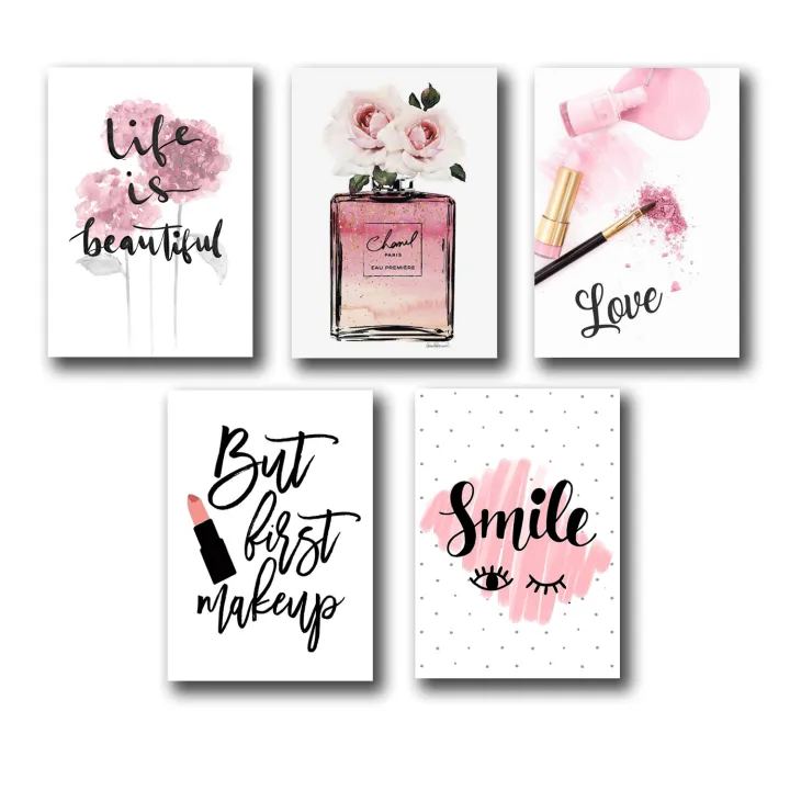 set%20of%205%20make%20up%20themed%20girls%20room%20decore%20wall%20art%20wooden%20sticky%20Phototile%20frames%20-%20Image%202