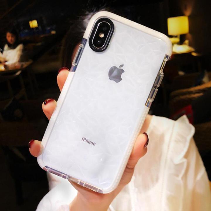 For iphone XS Max  3D Diamond Pattern Clear Soft TPU Full Cover Shockproof Case