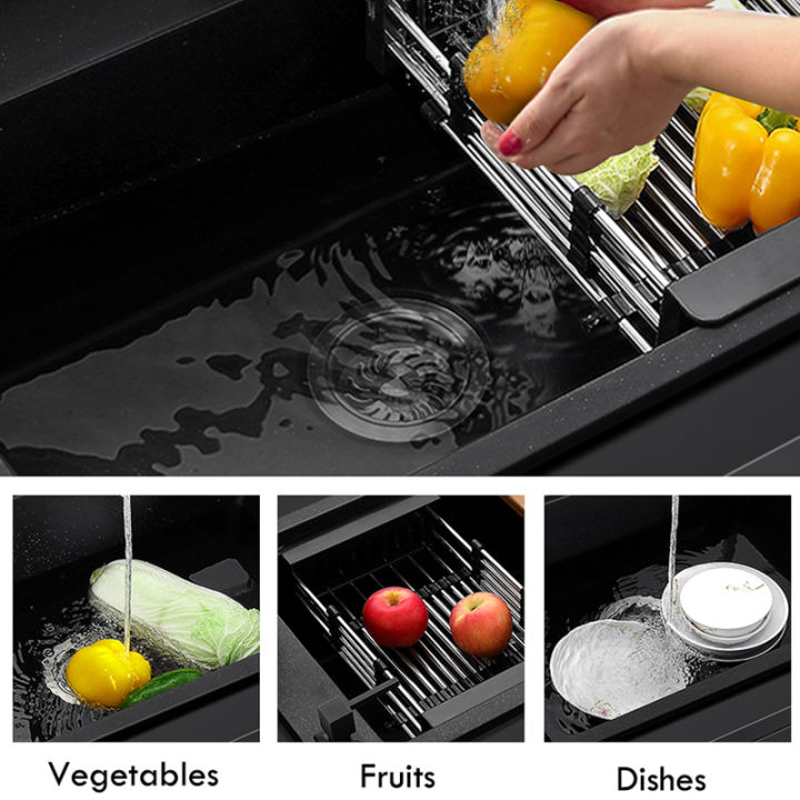 Kitchen%20Sink%20Adjustable%20Rectangular%20Strainer%20Drain%20Fruit%20Vegetable%20Dishe%20Black%20Basket%20Storage%20Rack%20Stainless%20Steel%20-%20Image%202