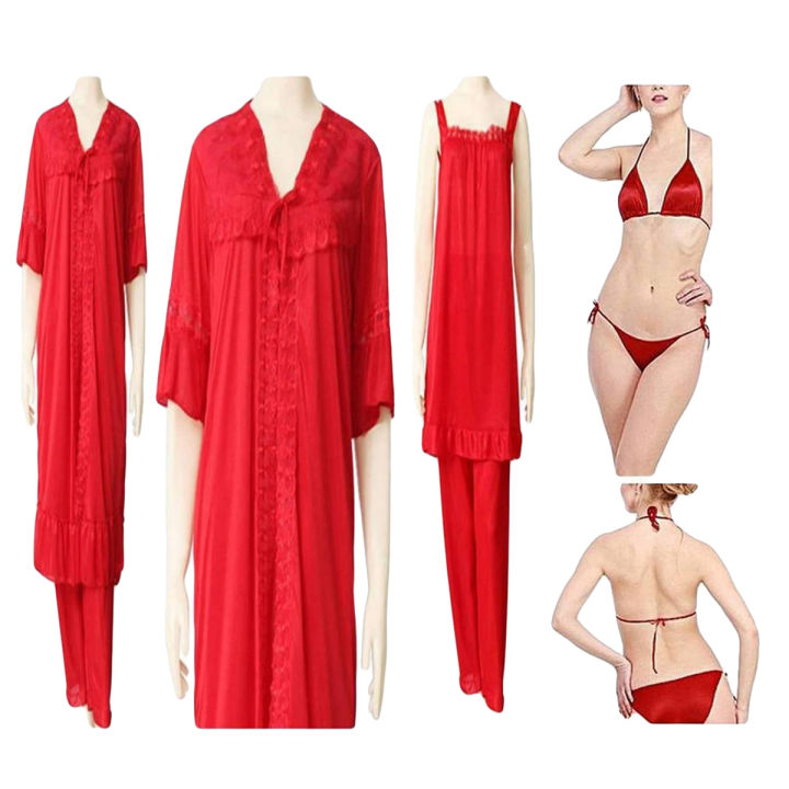 3Pcs Soft Fabric Nightdress for Romantic Couples - Sexy Short Nighty With Gown
