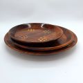Stunning Wooden Plate Set with Intricate Brass Decorative Work | Set of Wooden Plates | Upgrade Your Table Setting! Wooden Plate Set | 03 Piece Set | Impress your guests | Hadi Wood Craft | Draz.pk. 