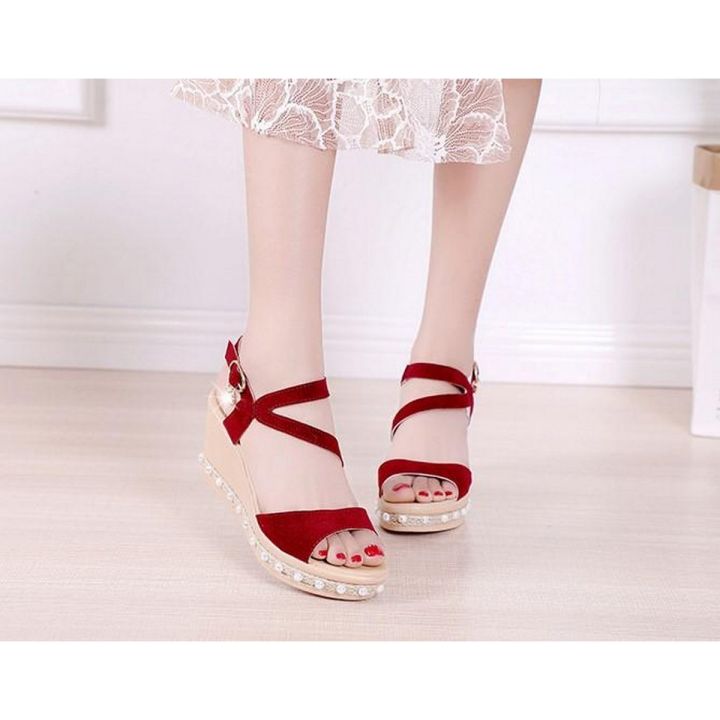 PEARL HIGH HEELS WEDGE SANDALS