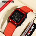 Sanda Classic Small Square Watch Simple Trendy Night Light Waterproof Electronic Men's Watch SD2174-8. 