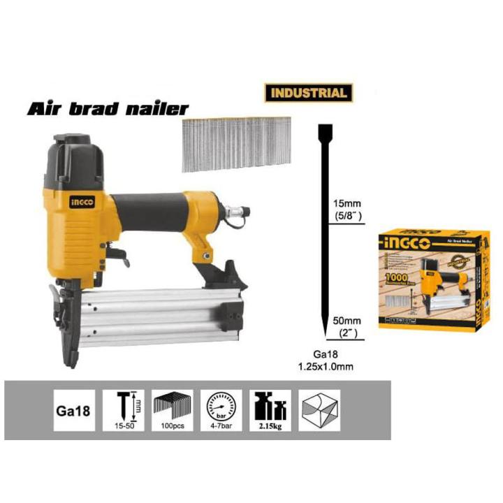Ingco Air Brad Nailer GA18 - F15-F50 with 1000 Straight Nails