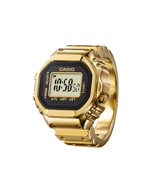 Casio%20Ring%20Watch%20Mens/Womens%20Gold%20Ion%20Plated%20Stainless%20Steel%20Case%20Square%20Digital%20Stop%20Watch,%20Alarm,%20Dual%20Time,%20Calendar,%20Multi-Function%20Gold%20Stainless%20Steel%20Bracelet%20Watch-CRW-001G-9DR%20-%20Image%202