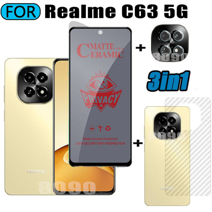 3in1 Realme C63 Anti-Spy Privacy Tempered Glass for Realme C61 Screen Protector + Lens Protective Film