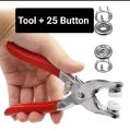 High Quality Metal Pliers Button Press Tool With 25 Button 9.5mm Metal Sewing Prong Ring Buttons Clip Plier Diy Button Punch Tool For Baby Clothes Abaya Ring Metal Button Presser Machine Fastener Snap Buttons Kit Tich Button. 