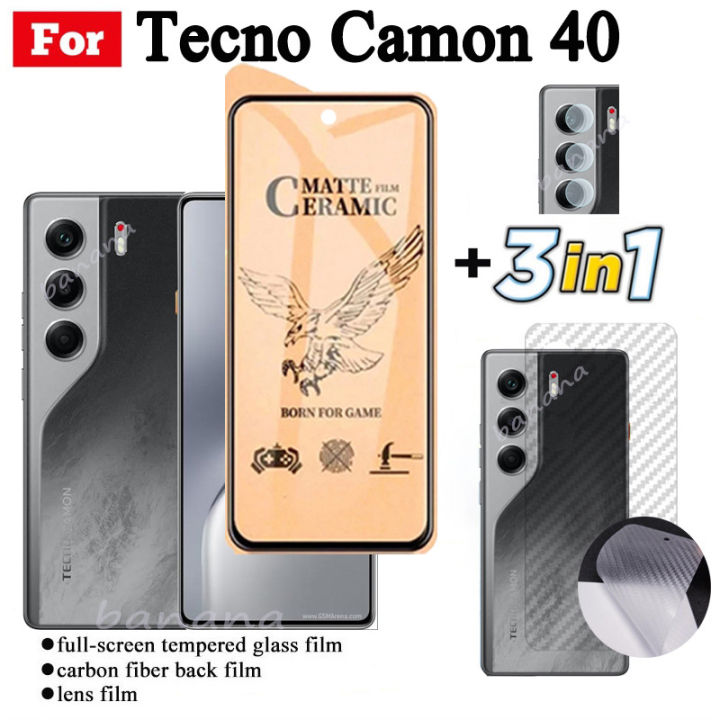 3 IN 1 Tecno Camon 40 Ceramic Tempered Glass for Tecno Camon 30 Camon 20 Pro Camera Lens Glass Screen Protector and Back Film