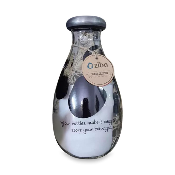 Ziba Sazan Glass Milk Bottle 1.3 Liter Cow Design with Plastic Cover, Durable, Spill-Resistant, Ideal for Milk, Juice, and Beverages