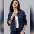 HB   Women Blue Solid Denim Jacket 2022. 