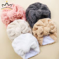 I LOVE DADDY&MUMMY-Bows Baby Hat Winter Infant Toddler Beanie Cap Plush Thick Warm Kids Girl Boy Bonnet Hat Solid Color Head Wrap Kids Accessories. 