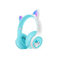 AKZ-07 Cross-Border New Arrival Cartoon Cute Headset Bluetooth Headset RGB Glowing Cat Ears Extra Bass Headphones. 