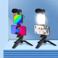 Vloging Video Making AY49 for Smartphone and Camera Vlogging Video Making Kit RGB Studio Kits Video Recording Photography Suit with Microphone LED Fill Light Mini Tripod Kit With Remote. 