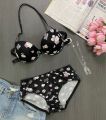 High Quality Front Open 4 In 1 Push-up Hello Kitty Print Adjustable Straps Bra Panty Set 016. 