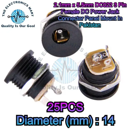 5,10,15,20,25,30%20PCS%20Dc-022%20Dc%20Power%20Jack%20Pcb%20Mount%20Female%20Connector%203%20Pin%20With%20Nut%205.5mm%20x%202.1mm%20-%20Image%205
