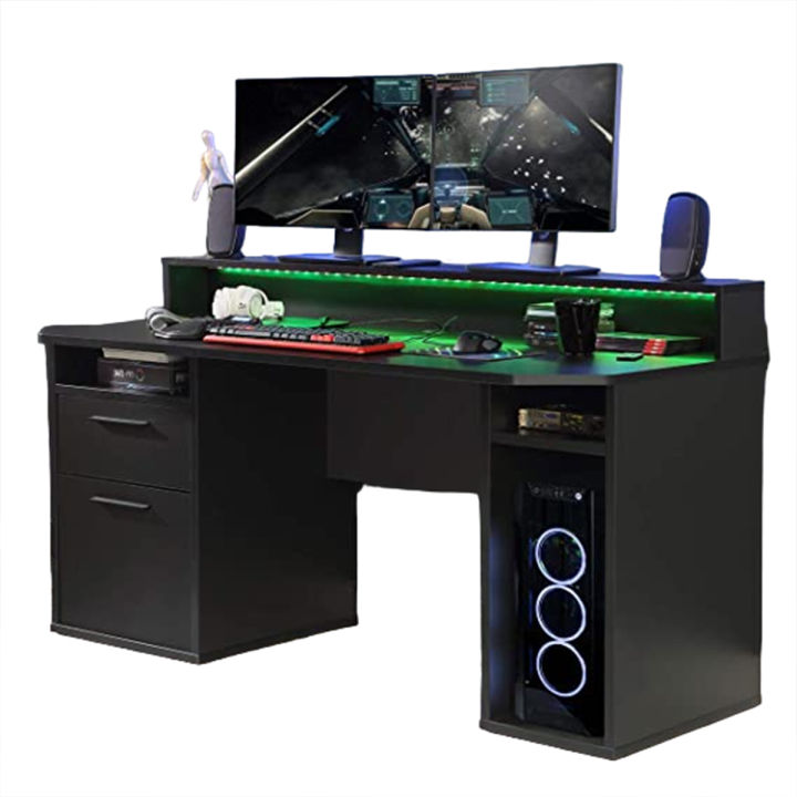 Warrior Gaming Desk Gaming Desk Computer Desk Workstation For Large PC Gaming Desk Or Home Office Desk Perfect Black Desk With Drawers & Storage