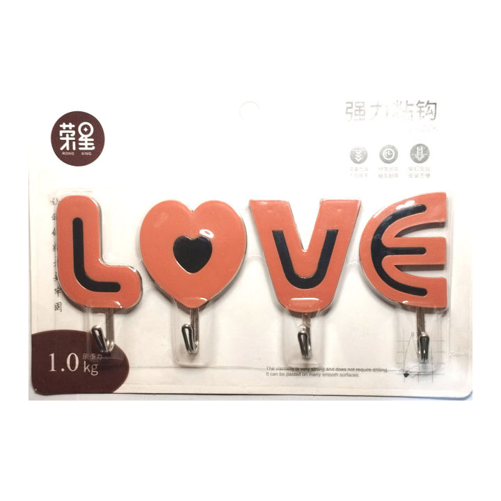 LOVE%20Adhesive%20Key%20Wall%20Hooks%20Set%20of%204%20Multi%20Colors%20Wall%20Hooks%20For%20Bathroom%20And%20Doors%20Walls%20Wall%20Mounted%20Clothes%20Hooks%20-%20Image%202