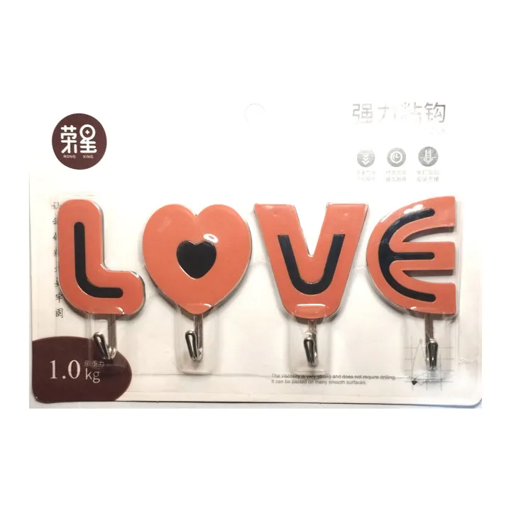 LOVE%20Adhesive%20Key%20Wall%20Hooks%20Set%20of%204%20Multi%20Colors%20Wall%20Hooks%20For%20Bathroom%20And%20Doors%20Walls%20Wall%20Mounted%20Clothes%20Hooks%20-%20Image%202