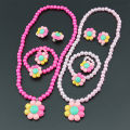Flower Artificial Pearls Kids Girls Earrings Bracelet Necklace Ring Jewelry Set. 