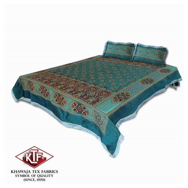 Khawaja King size doublebed sheet jacquard fancytraditional silk hand crafted bed set gultex style multani cotton polyester bed cover with 2 pillow covers A3