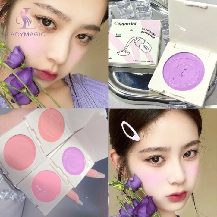 Cappuvini Cream Blush Whitening Naturally Brightening Matte Girly Blush Cream Lasting Natural Cream Cheek Tint Orange Peach Pink Blush Women Cosmetic