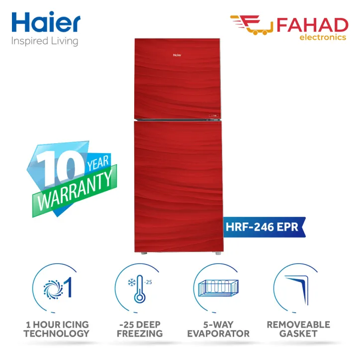 Haier%209%20Cu%20Ft%20Refrigerator%20HRF-246%20EPR%20Red%20Colour%20Glass%20Door%2010%20Years%20Warranty.%20-%20Image%202