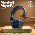 Marshall Major IV Wireless Bluetooth Headphones - 80H Battery Life, Foldable Design, Over-Ear, Classic Style. 