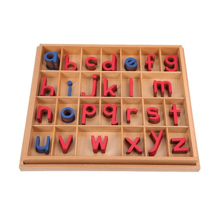 Montessori Wooden Movable Alphabet with Box for Kids Spelling and Learning (Red & Blue)