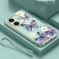 realme Note 60 note60 50 Butterfly Flower Rubber Phone Cover Glossy Plating Case Shockproof Casing with Strap. 