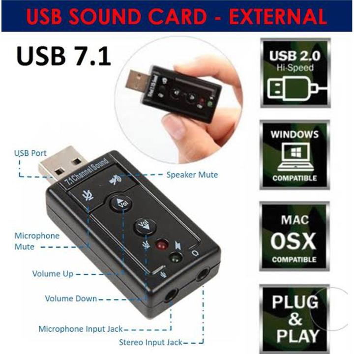 USB Sound Card 7.1 Channel Audio External - With Volume & Mute Button