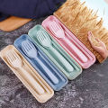 Wheat Straw Spoon Chopstick Fork Tableware Set Cutlery Utensils With Storage Case Goodie Bag Children Day Gift. 