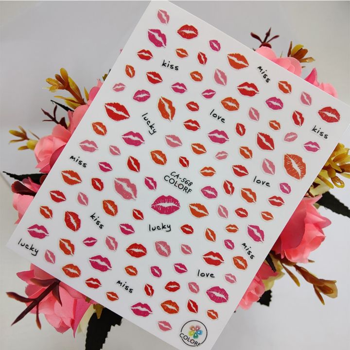 Kiss Red Lips Stickers for nails Design Self adhesive Nail Art Decoraciones Sliders Foil Manicure Accessories